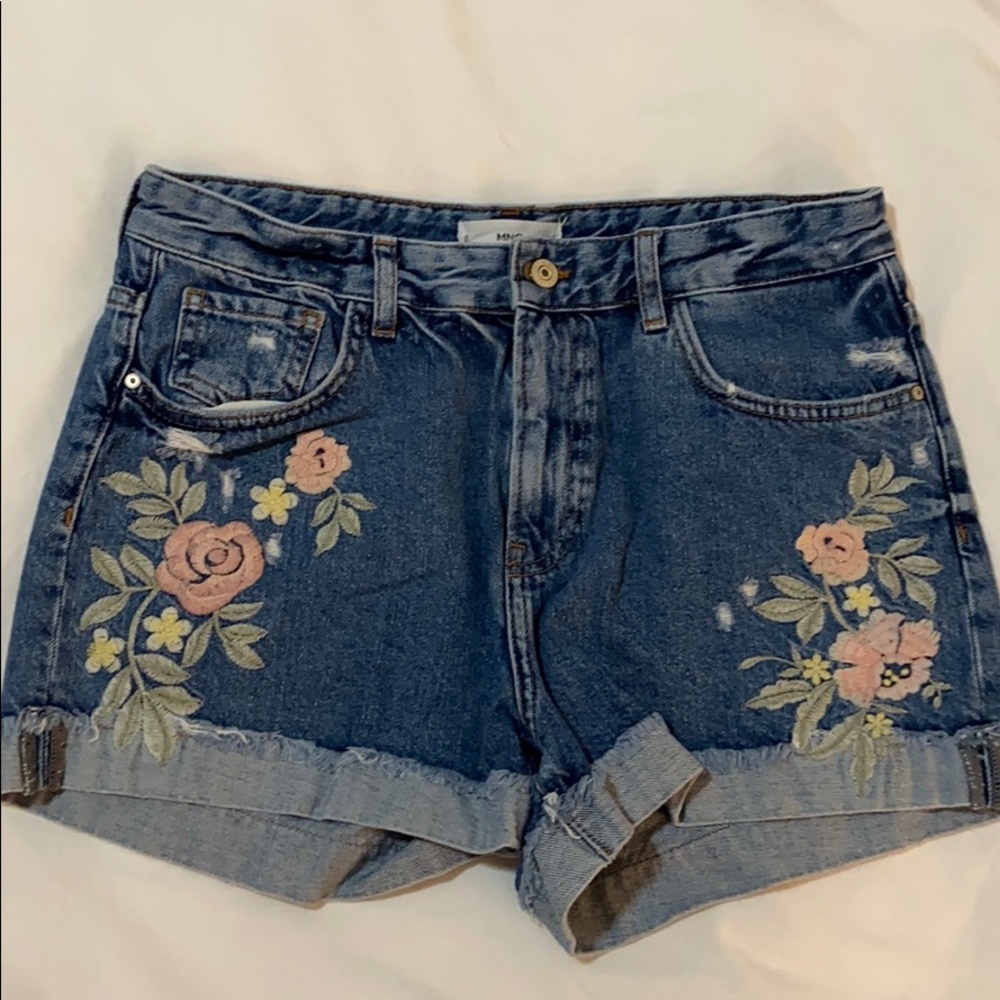 Mango Denim Shorts with floral pattern